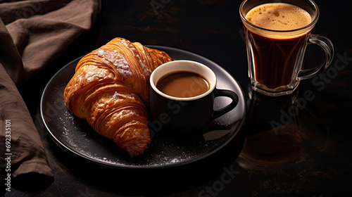 Croissant served with espresso above plate AI Generative