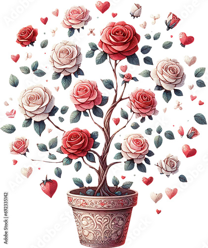 rose, flower, leaf, bud, illustration, romantic, bouquet, petal, bloom, branch, watercolor, decoration, drawing, botanical, tree, garden, vintage, summer, spring, pink, blossom, plant, floral, wedding
