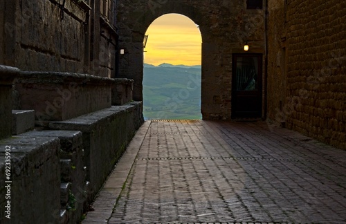 Beautiful Medieval Italian Town of Pienza in Tuscany Italy photo