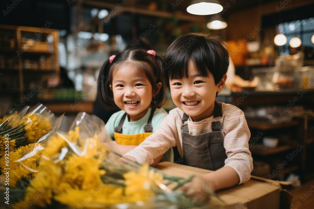 Joyful Siblings Sharing a Moment at a Flower Market
Joyful Siblings Sharing a Moment at a Flower Market