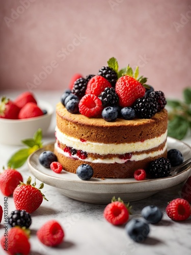 Wallpaper Mural Delicious homemade cake with fresh berries on light background, cheesecake with berries Torontodigital.ca