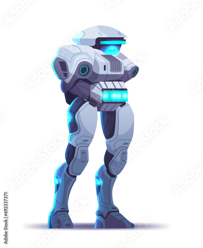 cute robot cyborg modern robotic character standing pose artificial intelligence technology concept