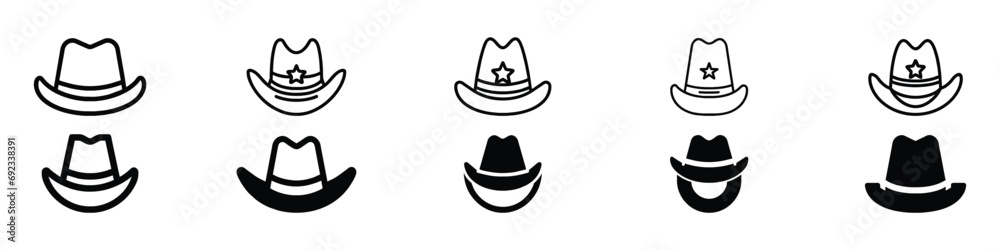 cowboy hat icon, cowboy cap icon, Western cowboy hat icon outline vector in black color. cowboy hat vector clip art, Cowboy hat, Cowgirl hat, cowboy hat icon, vector cowboy hat silhouette - obrazy, fototapety, plakaty 
