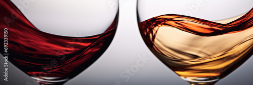 Detail of wine glasses with red and white wine with space for text or copy photo