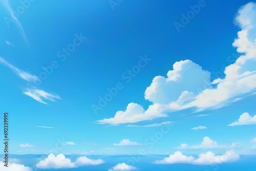 青空イラスト 流れる雲とグラデーションの夏の青空背景向き素材