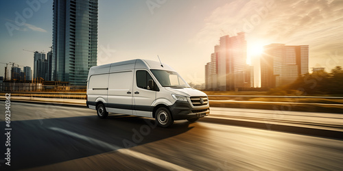 Delivery van drives down the road symbolizing the expansive reach of commerce and trade. 