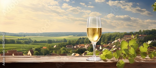 Picturesque Champagne, France street overlooks vineyards. photo