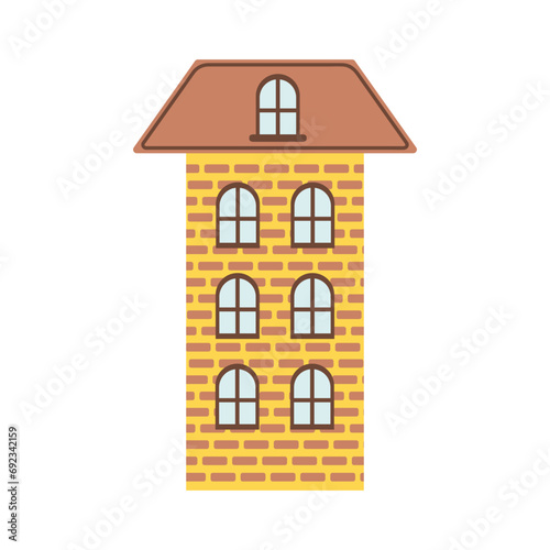 Sweet home. Multi-storey building. Cute cartoon house. Hand drawn vector illustration isolated on white background.
