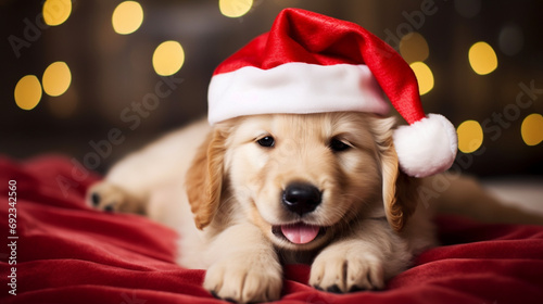 Cute Puppy Wearing Santa Hat for Christmas Celebration