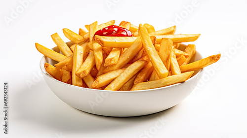 French Fries with ketchups on the white background AI Generative