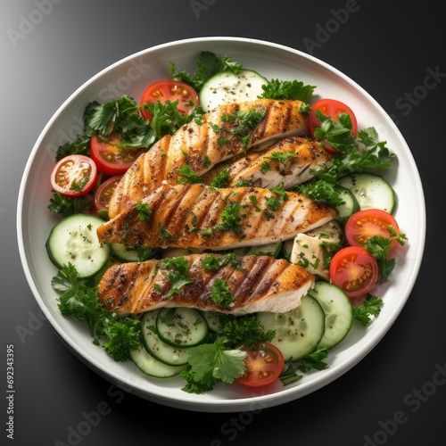 Chicken Fillet Salad Healthy Food Keto, White Background, For Design And Printing