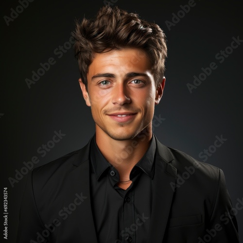 Closeup Portrait Handsome Smiling Successful Young, White Background, For Design And Printing