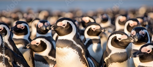 Numerous Magellanic penguins on Magdalena island in Patagonia, Chile. photo