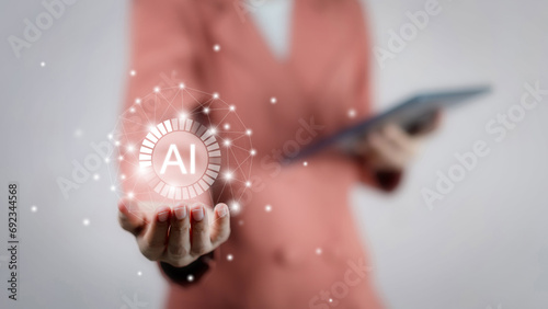 AI technology artificial intelligence People using AI smart robot technology, artificial intelligence by entering commands To create something has changed the technology of the future. Chat with AI. photo