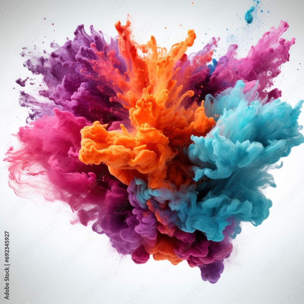 Freeze Motion Colored Powder Explosions Isolated, White Background, For Design And Printing
