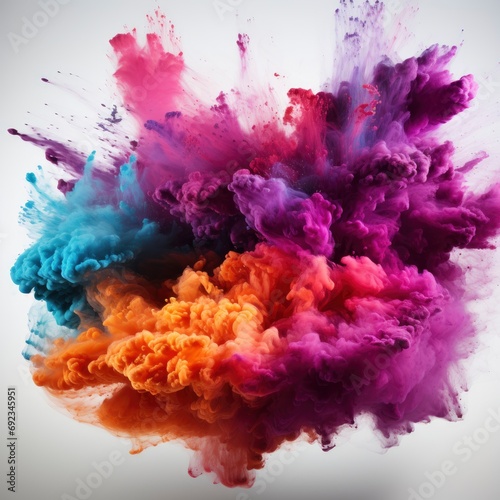 Freeze Motion Colored Powder Explosions Isolated  White Background  For Design And Printing