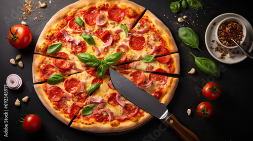 Fresh and Juicy top view Italian Pizza AI Generative