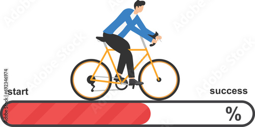 Businessman Commuter with Bicycle Traveling from the start to success. Challenge your progress and win the race. Flat vector illustration.

