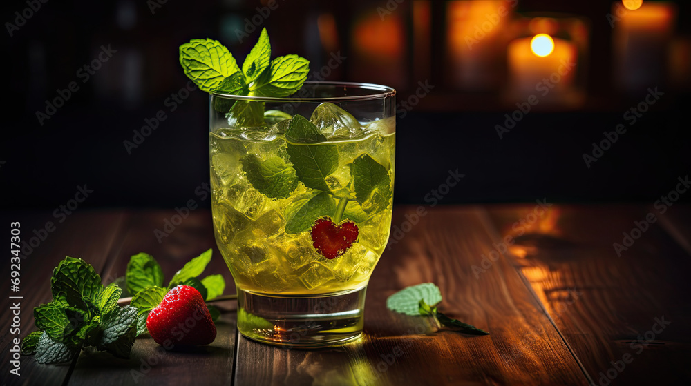 Fresh and sweat heart punch cocktail with mint leaf AI Generative - obrazy, fototapety, plakaty 