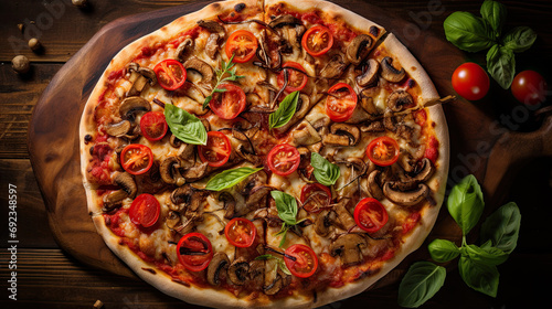 fresh off the grill pizza topped with mushrooms AI Generative