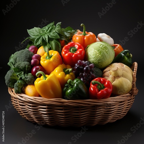 Healthy Food Basket Studio Photography Different  White Background  For Design And Printing