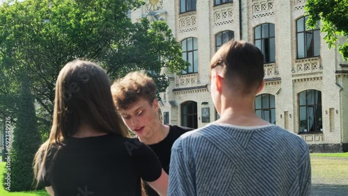 Girl sands up for friend being abused by classmate. Female student pushed guy away for ending conflict. Teenage fights