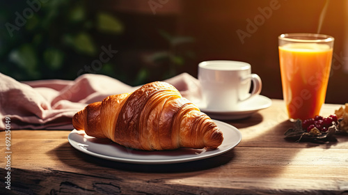 Tasty breakfast croissant with a cup cappuccino AI Generative