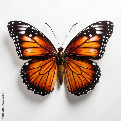 Monarch Butterfly Flying On White Background, White Background, For Design And Printing