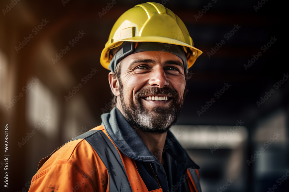Happy team construction worker at construction site, generative ai Happy team construction worker at construction site, generative ai
