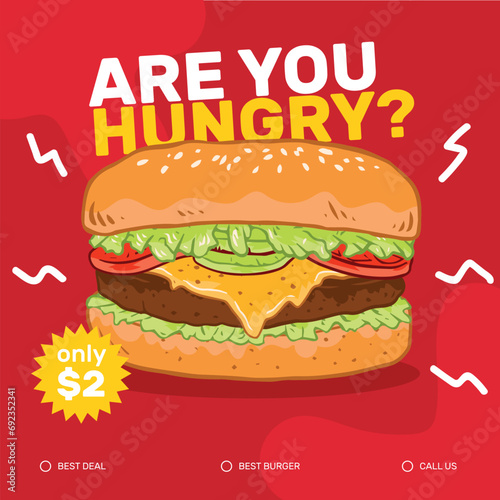 Hand drawn fast food burger social media template