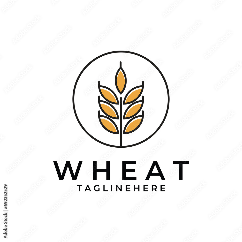 Farm Wheat line art Logo vector Design Icon Template Illustration