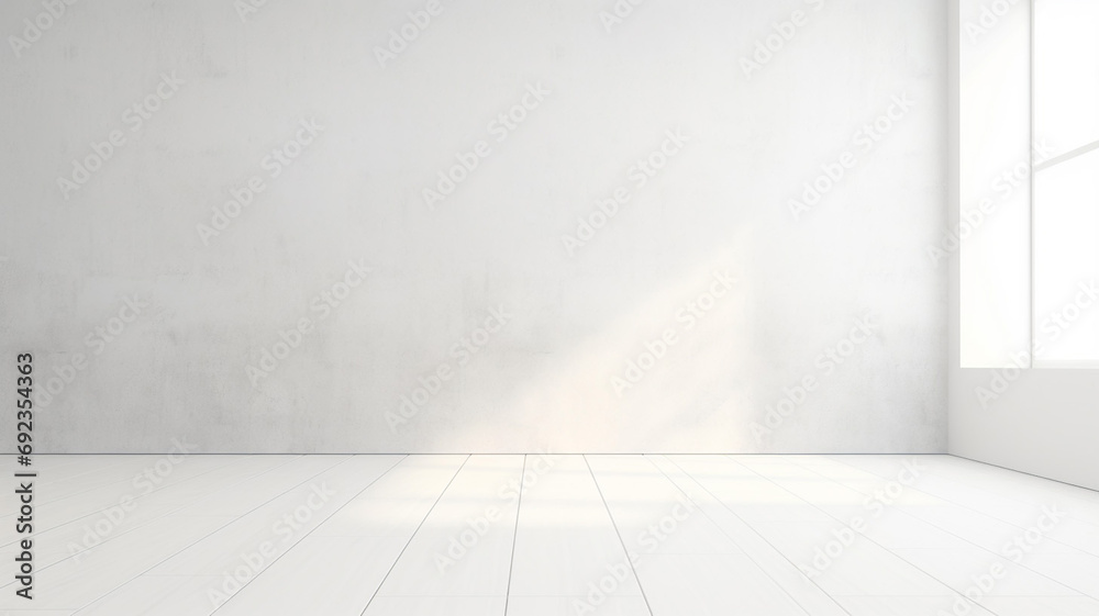 3d illustration of empty wall white interior floor