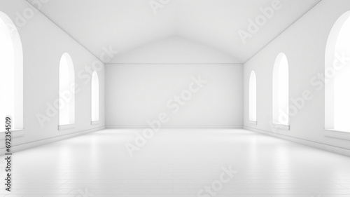 3d illustration of empty wall white interior floor bright