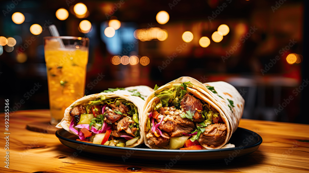 Lots of tasty kebab with napkin soft drink AI Generative Lots of tasty kebab with napkin soft drink AI Generative