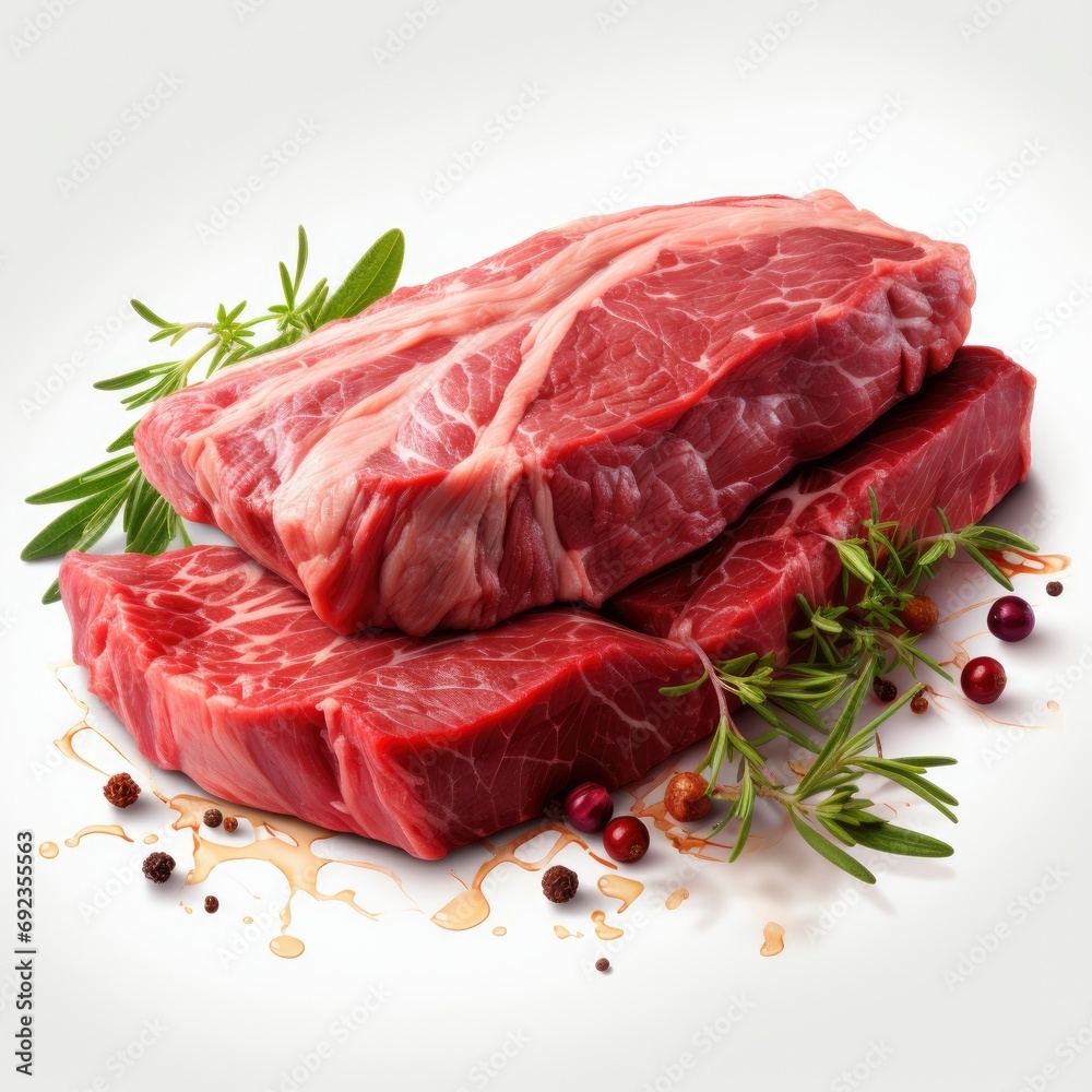 Raw Top Blade Flat Iron Beef, White Background, For Design And Printing