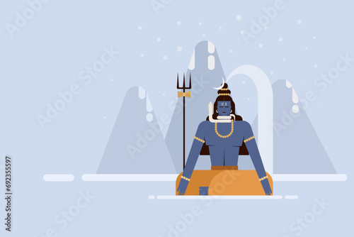 Illustration of Hindu mythological god Shiva meditating on mountains