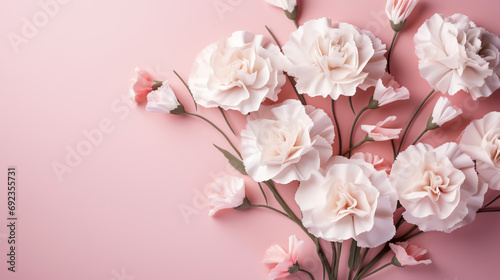 Carnation whispers, pastel harmony and delicate blooms for a serene floral arrangement, beauty and tranquility. Soft-hued carnations in gentle pastels form a graceful and soothing background. Suitabl