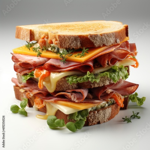 Sandwich Ham Cheese Vegetables, White Background, For Design And Printing