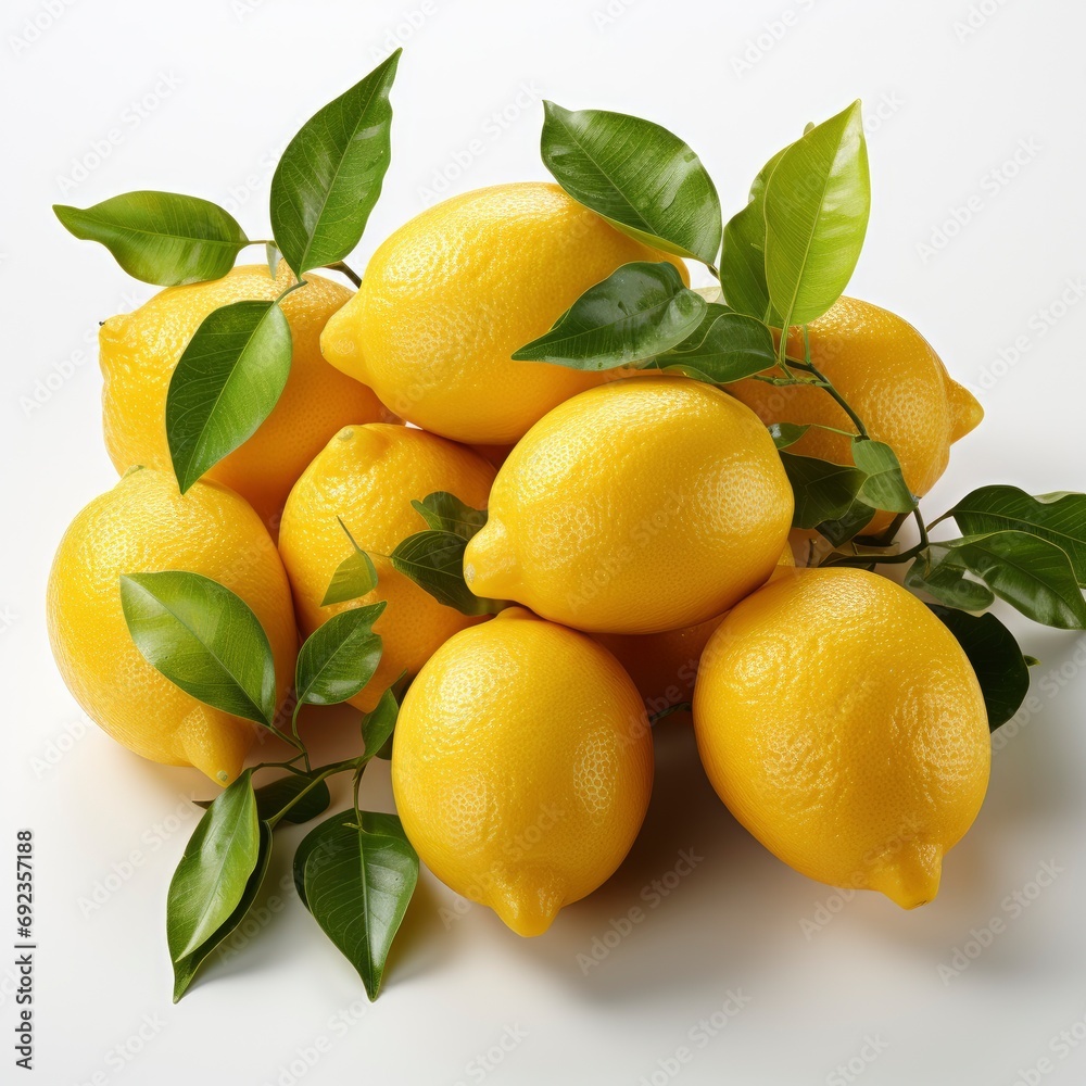 Single Whole Fresh Beautiful Yellow Lemons, White Background, For Design And Printing