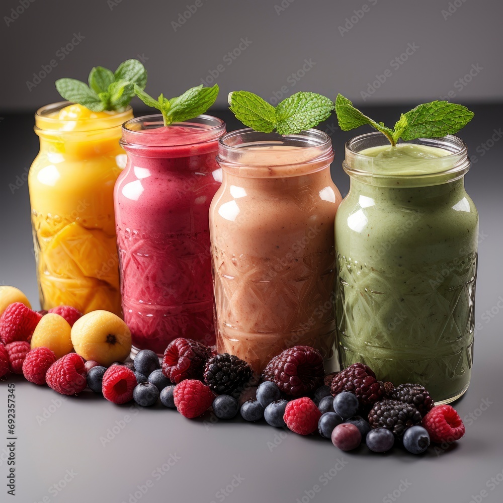 Smoothies Fresh Ingredients On White Woodend, White Background, For Design And Printing Smoothies Fresh Ingredients On White Woodend, White Background, For Design And Printing
