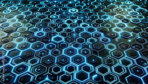 An Image of A Wide-Format Futuristic Cyberpunk-Themed Hexagonal Pattern