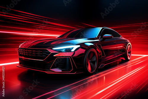black sports or luxury car wallpaper with a fantastic red light effect background