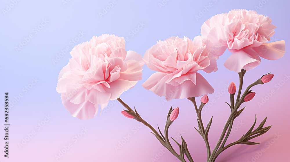 Obraz premium Carnation whispers, pastel harmony and delicate blooms for a serene floral arrangement, beauty and tranquility. Soft-hued carnations in gentle pastels form a graceful and soothing background. Suitabl