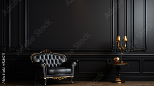 Fototapeta Naklejka Na Ścianę i Meble -  Empty luxury room with black wall interior design