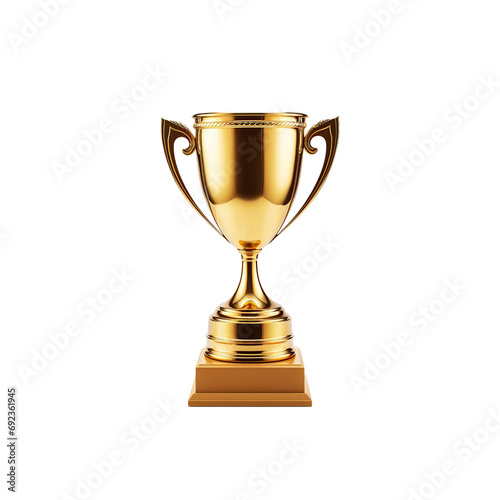 Golden trophy cup isolated on white background. 1st place award goblet.