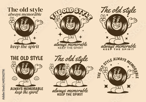 The old style always memorable. Character illustration of vinyl with happy expression