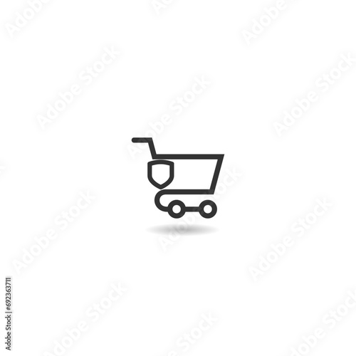 Shopping cart with shield icon with shadow