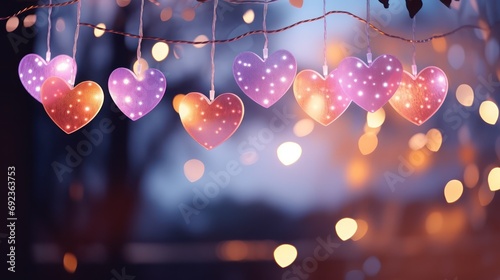 Romantic Night Celebration Heart Mobiles and Bokeh in Pastel Colors photo