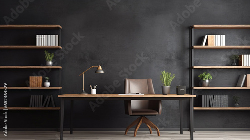 Office interior with blank black wall board