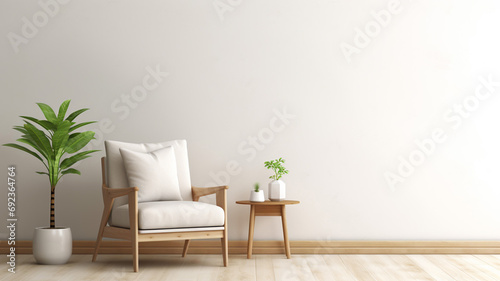 Simple living room white armchair home interior empty